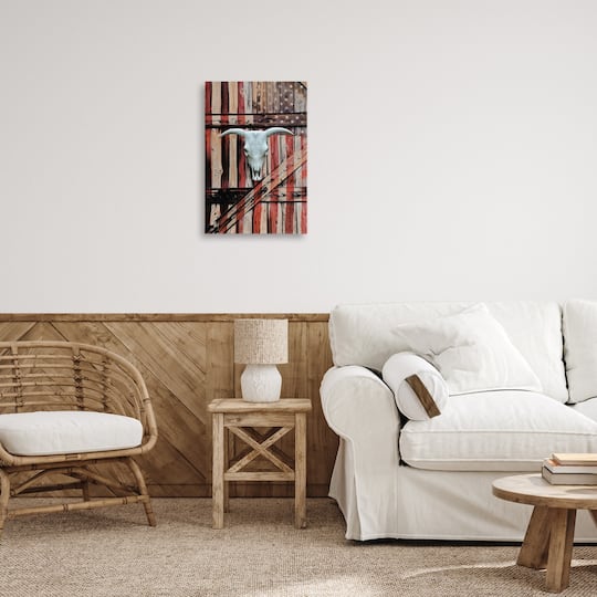 Stupell Industries Patriotic Cow Skull Canvas Wall Art